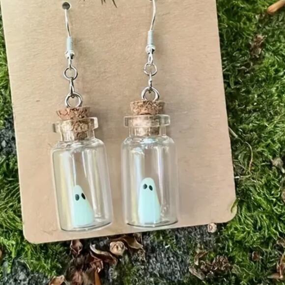 NWT Glow-in-the-Dark Ghost Glass Bottle Earrings - Picture 3 of 3